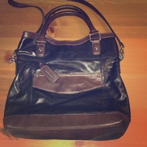Black and brown leather tall purse